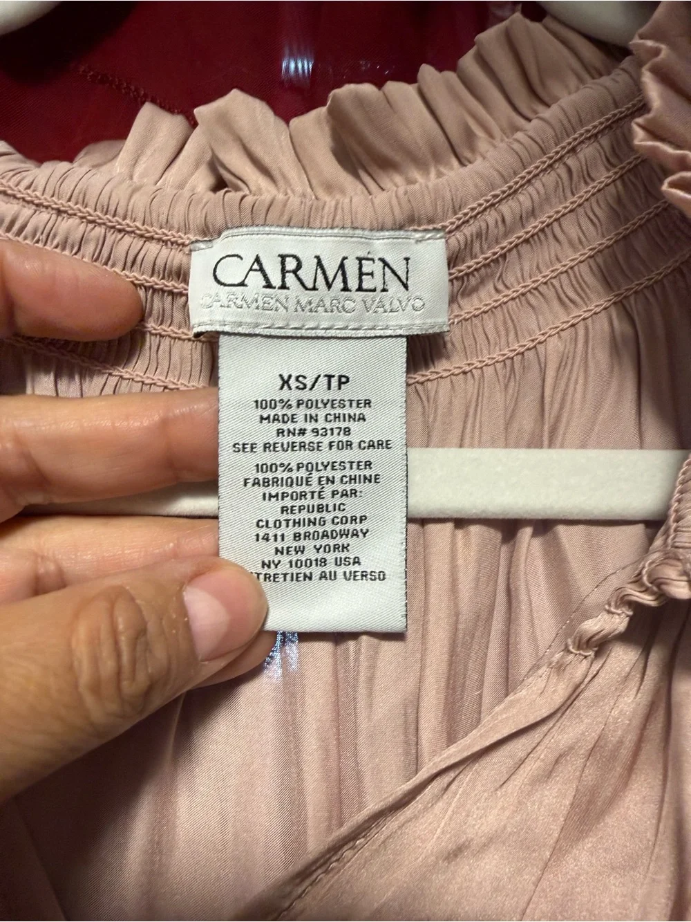 Carmen Marc Valvo Dusty Rose Satin Blouse - Picture 4 of 6